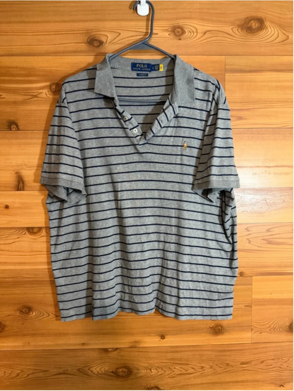 Polo Ralph Lauren gray and navy blue striped short sleeve polo men’s large